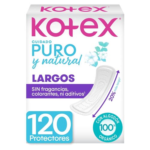 Protectores Diarios Kotex Puro y Natural Largos - 120 Unidades