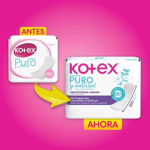 Protectores Diarios Kotex Puro y Natural Largos - 120 Unidades