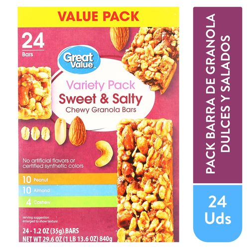 Barras Great Value dulce y salado 24 pack - 840 g