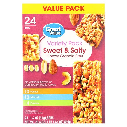 Barras Great Value dulce y salado 24 pack - 840 g