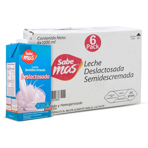 Leche Sabe Mas Semidescremada Y Deslactosada Larga Duración 6 pack - 1Lt