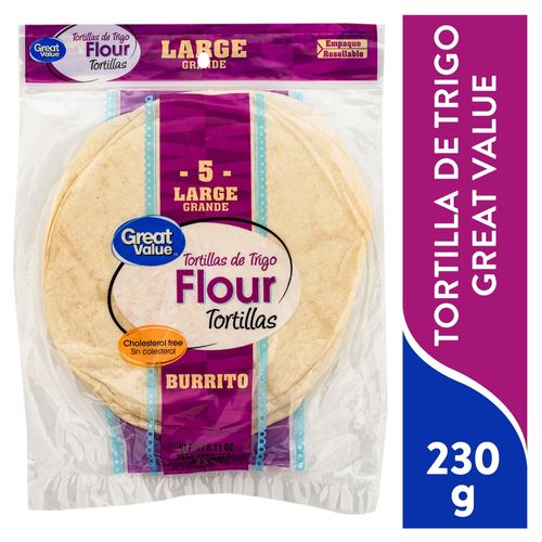Tortilla de trigo Great Value flour para burrito - 230 g