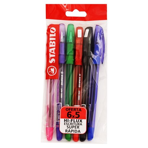 Bolígrafo Stabilo bille punta fina colores surtidos - 6 Pzas