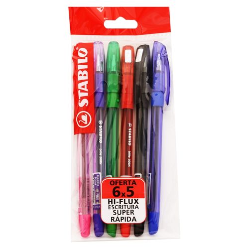 Bolígrafo Stabilo bille punta fina colores surtidos - 6 Pzas