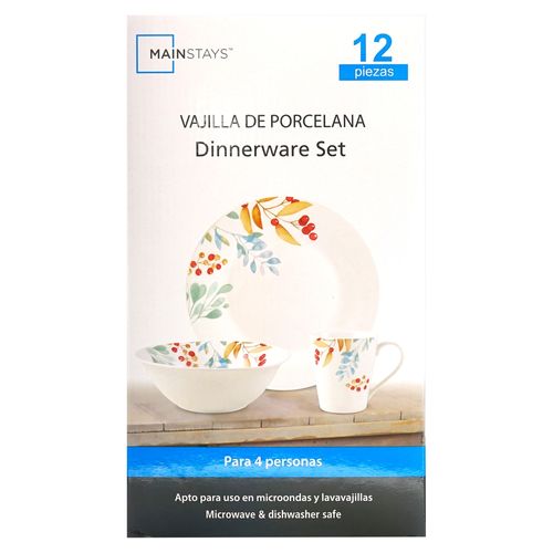 Vajilla Mainstys De Porcelana Con Diseño - 12 Piezas