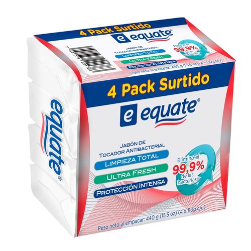 Jabón de tocador Equate antibacterial surtido 4 pack - 440 g
