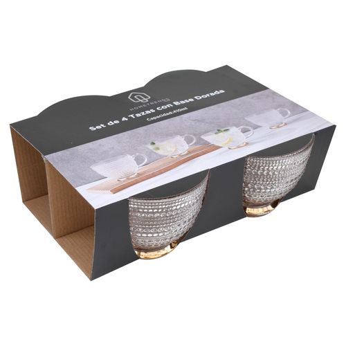 Ht Set De 4 Tazas Con Base Dorada 410Ml