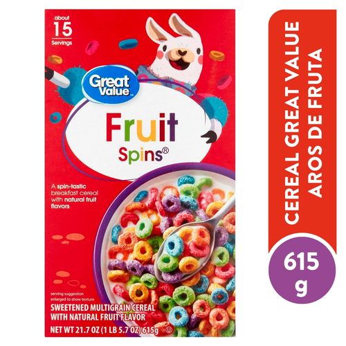 Cereal Great Value, Aros de Fruta - 615 g