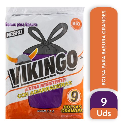 Bolsa para basura Vikingo negra con agarradera tamaño grande - 9 uds