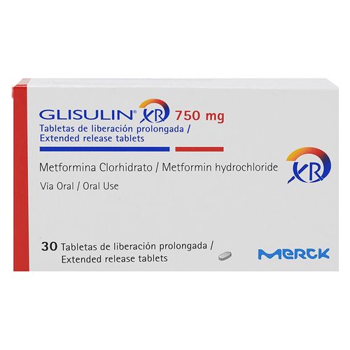 Tabletas Glisulin XR De Liberacion Prolongada 750mg- 30 Tableta  -Precio indicado por Unidad-
