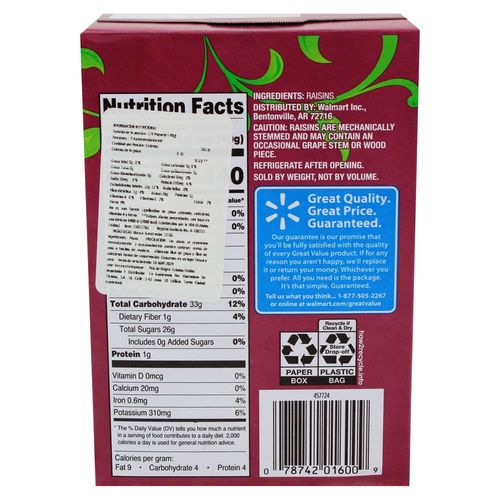 Pasas Great Value En Caja - 340 g