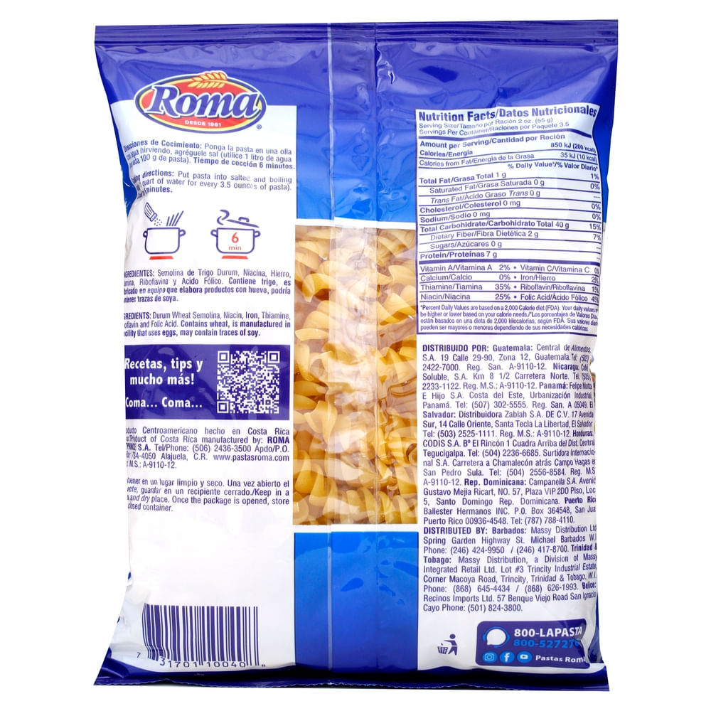 Pasta Roma Tornillos - 200 g - Walmart | Nicaragua