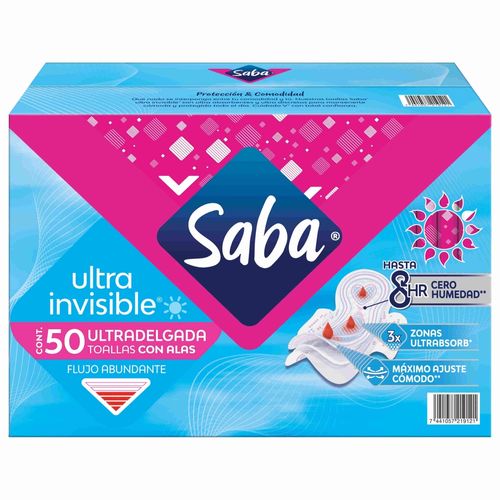 Toallas Sanitarias Saba Ultrainvisible Ultradelgada Flujo Abundante Con Alas - 50Uds