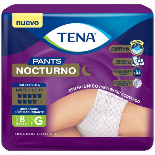 Ropa Interior Desechable Tena ® Pants Nocturno Talla G - 8 Unidades