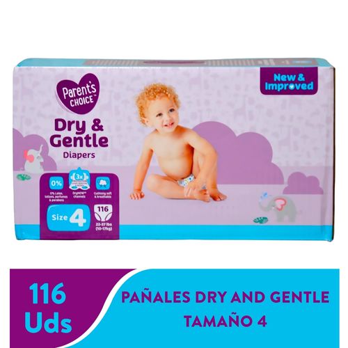 Pañales Parent's Choice Dry and Gentle T4 - 116 Unidades