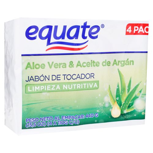 Jabón De Tocador Equate Aloe Vera & Aceite De Argán 4 Pack - 440 g