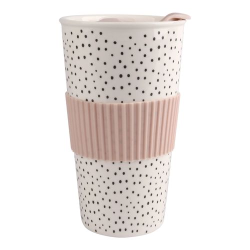 Vaso Hometrends de cerámica con tapa de silicón -420 ml