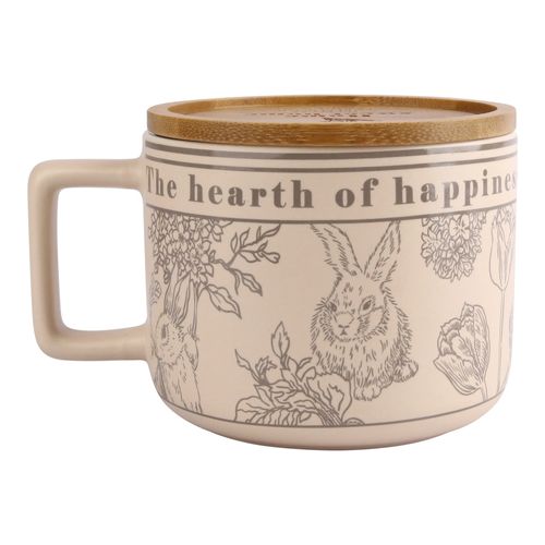Taza Hometrends de porcelana con tapa bambú -400 ml