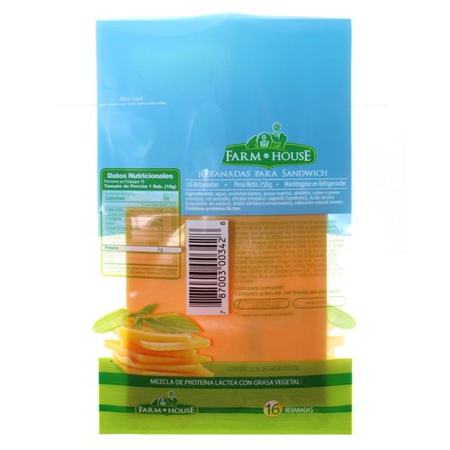 Queso Farm House Americano Análogo 16 Rebanadas - 256 g