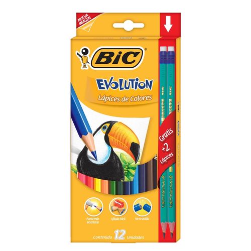 Lápices de color Bic evolution más 2 lápices de grafito - 14 Pzas