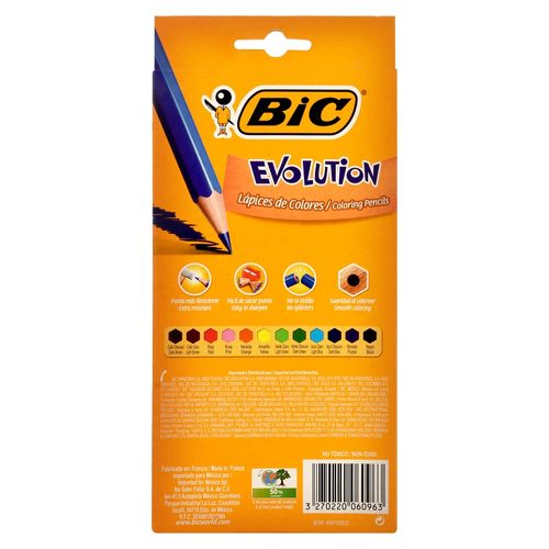 Lápices de color Bic evolution más 2 lápices de grafito - 14 Pzas
