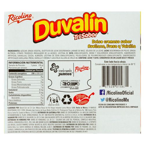 Chocolate Duvalin Ricolino Trisabor 18 Unidades - 180 g
