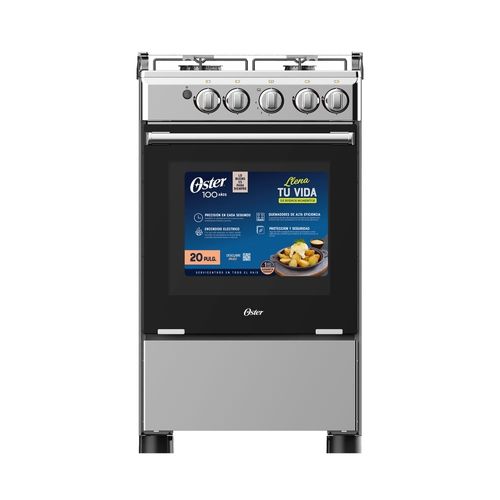 Estufa Oster a gas de 4 quemadores con horno color gris OS GSGMI20