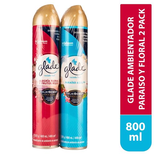 Aromatizante Glade Aerosol Paraiso Azul Y Alegria Floral - 2 Unidades 400ml c/u