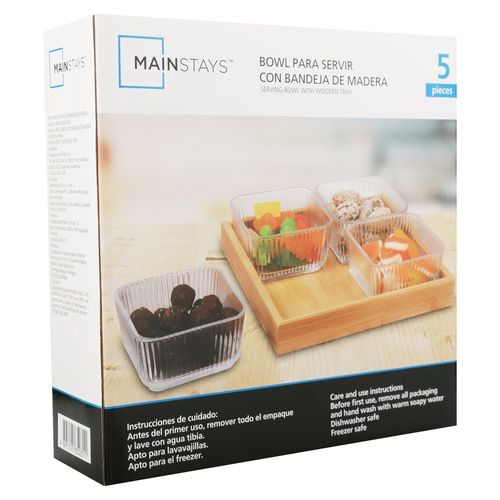 Ms Bowl Para Srvir Con Bandeja De Madera