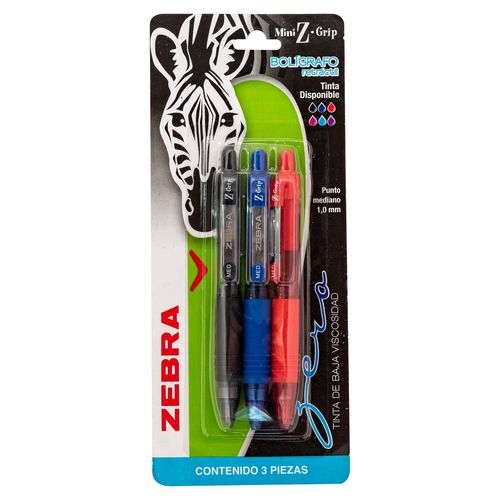 Lapicero Zebra mini zgrip color negro rojo y azul - 3 Uds