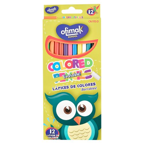 Lápices de colores Ofimak borrables - 12 Uds