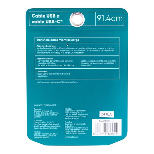 Cable Onn  3 USB C To USB C de silicón