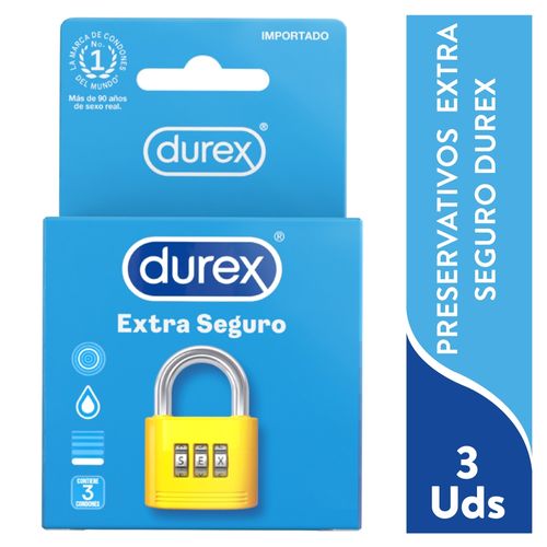 Condones Durex Extra Seguro Látex Natural Extra Lubricante, A Base De Silicona - 3Uds