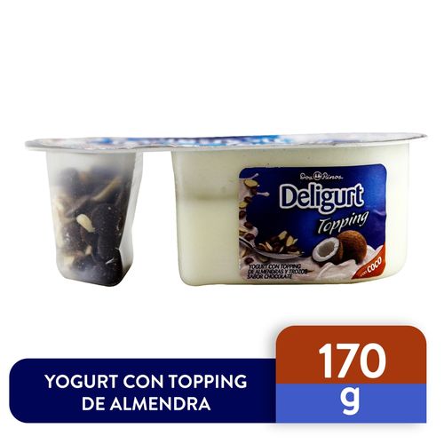 Yogurt Dos Pinos deligurt topping coco almendras y chocolate - 170 g