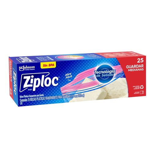 Bolsa Reutilizable Ziploc Multiusos Guardar Medianas - 25 Unidades