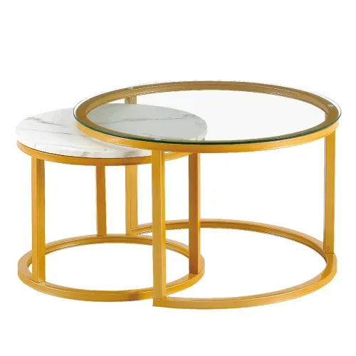 Set 2 Mesas HomeTrends Auxil Vidrio Marmol 50 Y 70 cm