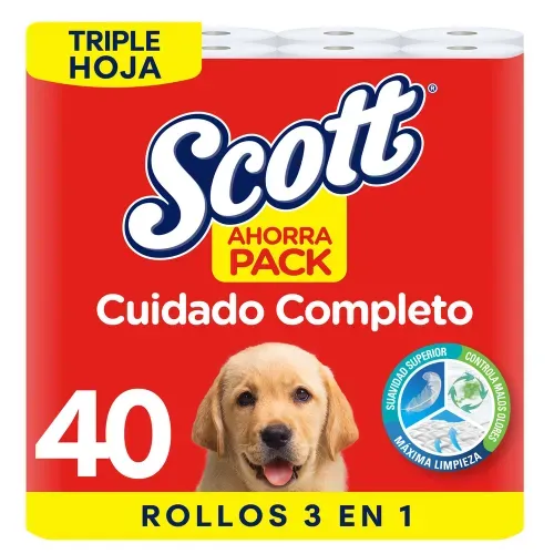 Papel Higiénico Scott Cuidado Completo Triple Hoja - 40 Rollos