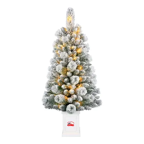 Arbol Navideño Holiday Time nevado iluminado con 50 luces LED, de 122 cm de altura (4 pies) con 184 ramas y base blanca