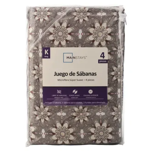 Set de sábanas Mainstays king estampado florar gris - 4 pzas