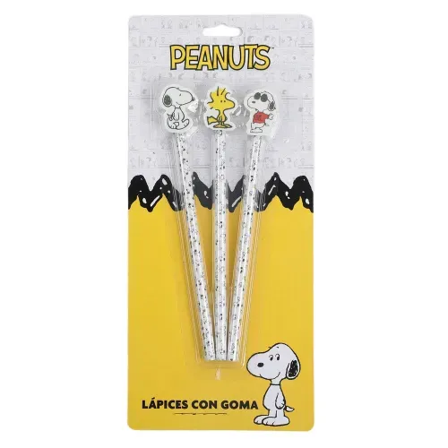 Snoopy 3 Lapices D Grafito Con Diseno 3D