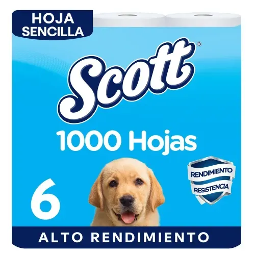 Papel Higiénico Scott 1000 Hojas Hoja Sencilla - 6 Rollos