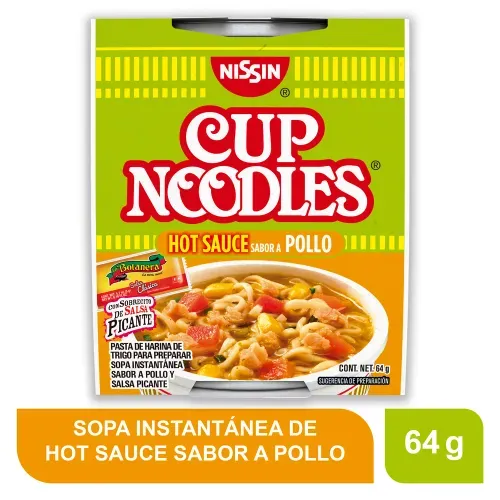 Sopa instantánea Nissin sabor pollo hot - 64 g