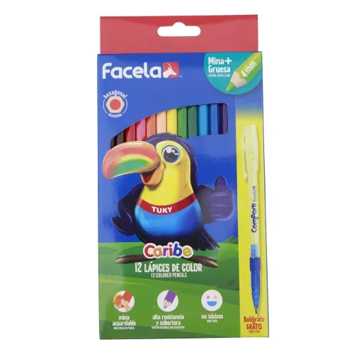 Lápices de colores Facela caribe más lapicero de regalo - 13 Pzas