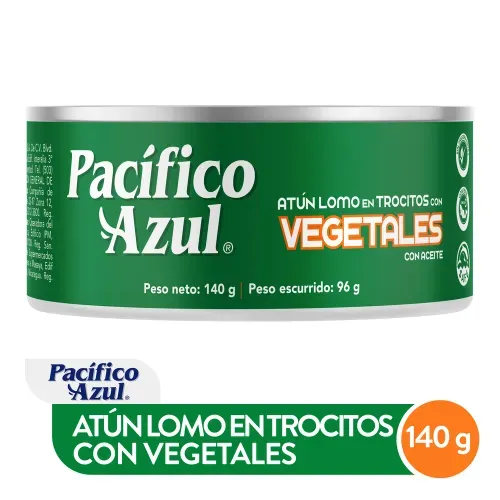 Atún Pacífico Azul trocitos en aceite de soya con vegetales - 140 g