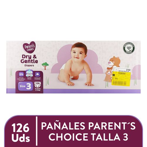 Pañales Parent's Choice Dry and Gentle Talla 3 - 126 uds