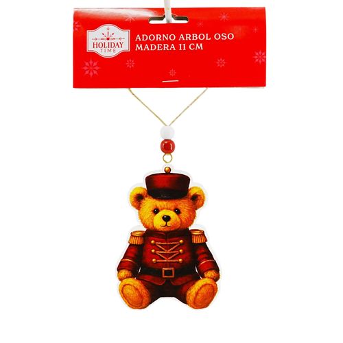 Adorno Holiday Time para árbol con oso de madera Navidad - 11 cm