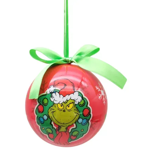Bola Grinch de papel con moño para Navidad - 10 cm