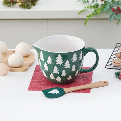 Bowl Holiday Time con espátula diseño de arbolitos Navidad