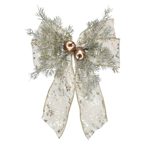 Moño Holiday Time mediano con alambre y picks decorativos Navidad - 28 x 40 cm