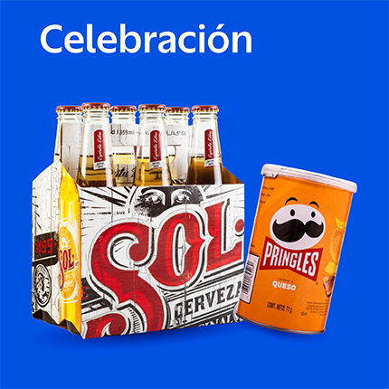 Productos de celebración con artículos festivos y  alimentos